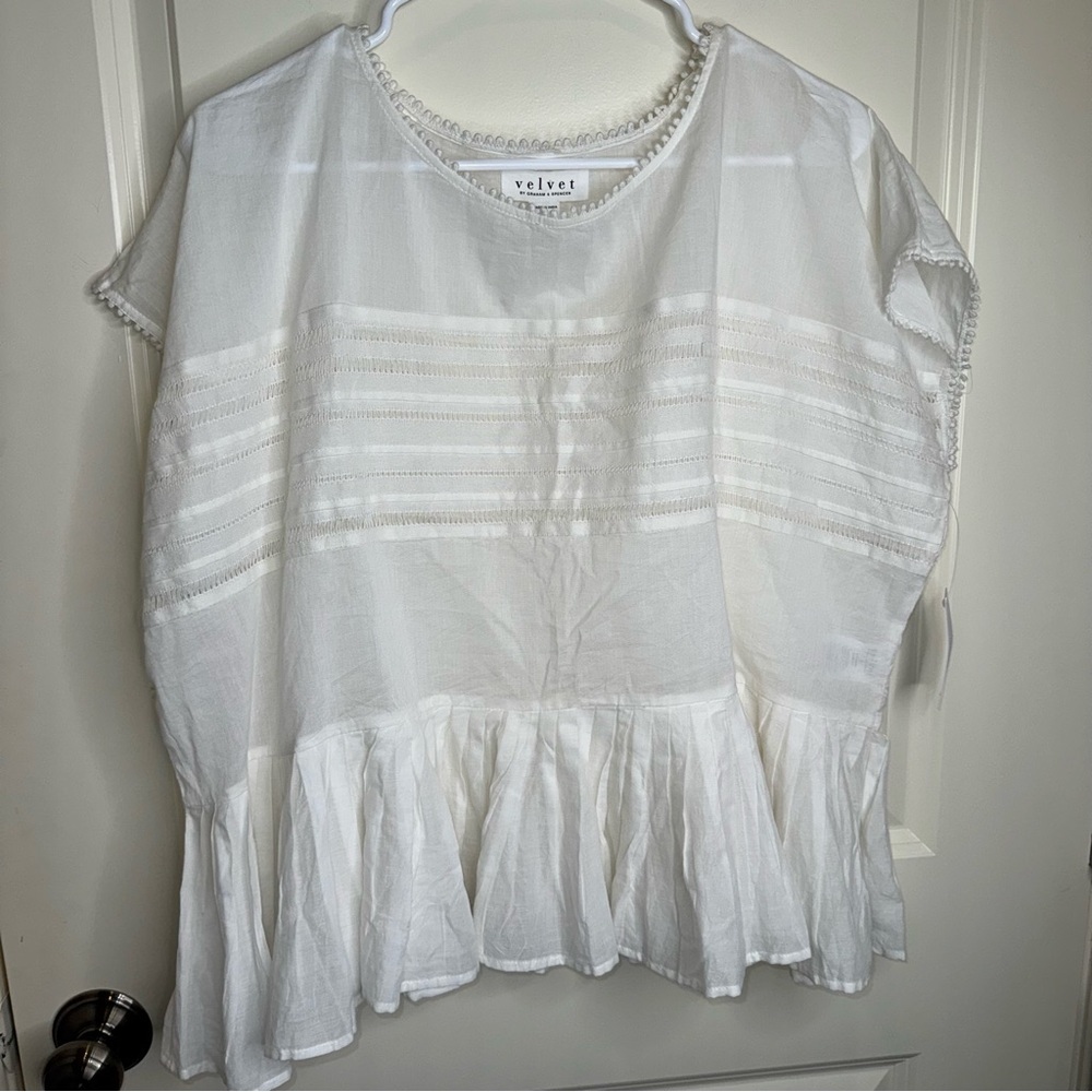 NEW Anthropologie Velvet by Graham and Spencer Madi Top WHITE Peplum Cotton - Picture 6 of 16